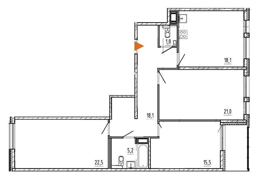 Трехкомнатная квартира в Эталон ЛенСпецСМУ: площадь 104.6 м2 , этаж: 13 – купить в Санкт-Петербурге